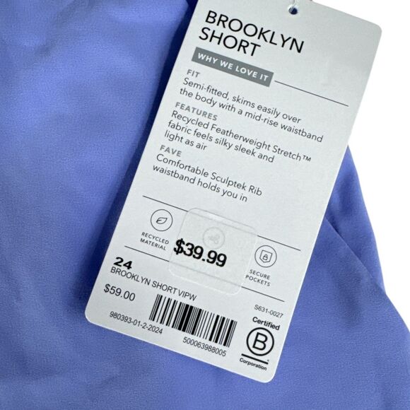 Athleta Brooklyn Athletic Shorts Lilac Blue Stretch Zip Pockets‎ Wm Sz 24 NWT - Picture 6 of 7
